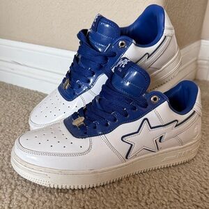 Bape White and Royal Blue Sta Low Sneakers